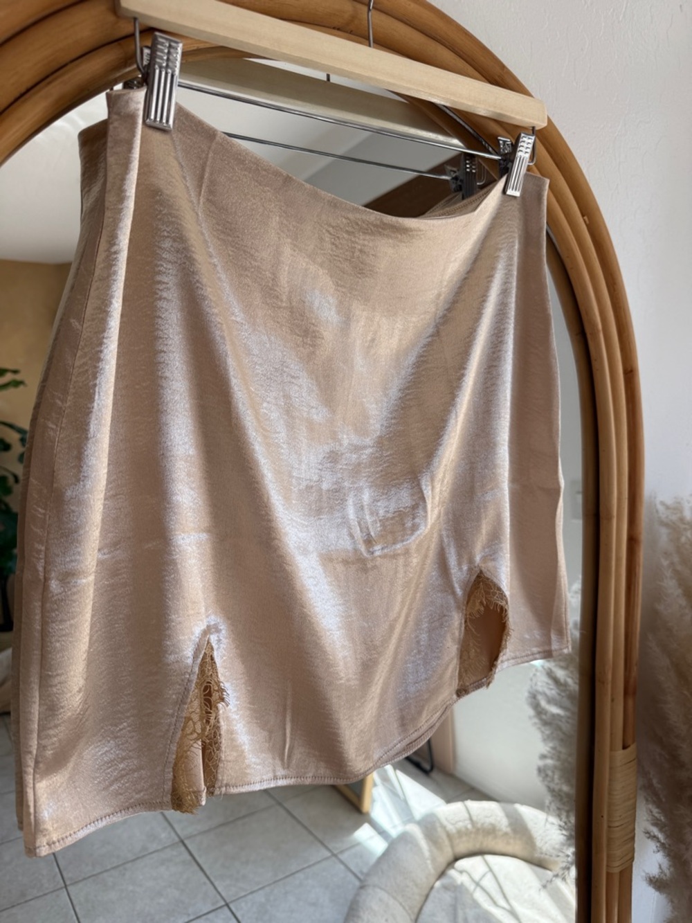 Satin Slip Skirt with Front Slits - Champagne